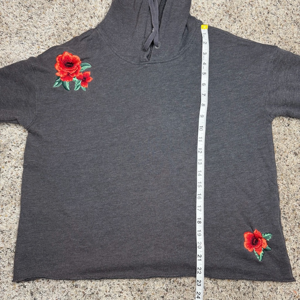 American Eagle Outfitters Floral Embroidered Hoodie Sweatshirt Dark Gray Large L - Picture 8 of 9